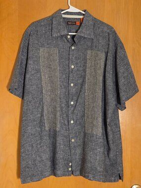 NYNE New You New Energy Button Up S/S Shirt Mens XXL Linen Blend Black White